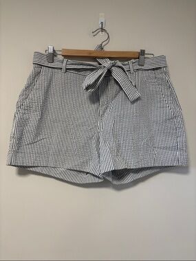 Banana Republic Seersucker Striped Tie-Belt Shorts - Blue & White